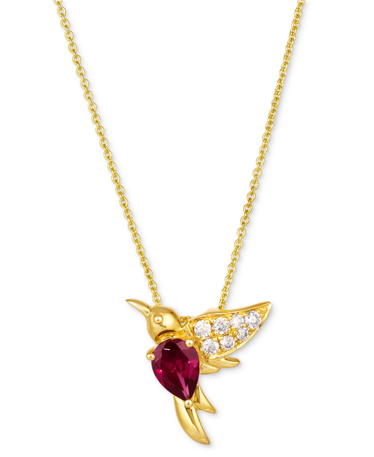 Le Vian Raspberry Rhodolite (7/8 Ct. T.w.) & Nude Diamond (1/6 Ct. T.w.) Hummingbird Pendant Necklace In 14k In No Color