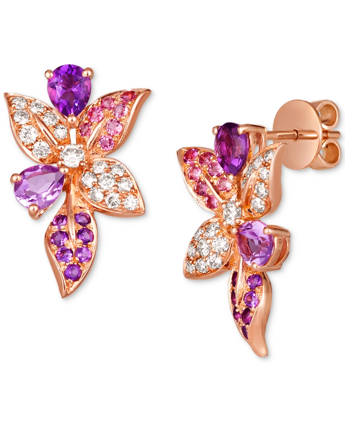 Le Vian Multi-gemstone (1-1/4 Ct. T.w.) & Nude Diamond (1/3 Ct. T.w.) Flower Drop Earrings In 14k Rose Gold