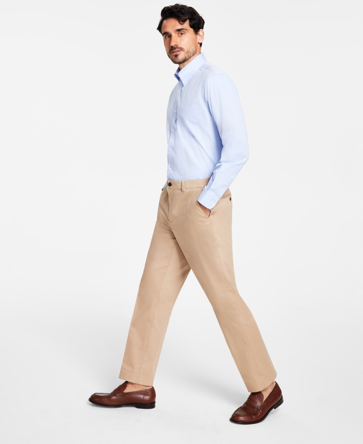 Men's Regular Fit Non-Iron Polo Button-Down Collar Solid Pinpoint Dress Shirt - Light Blue