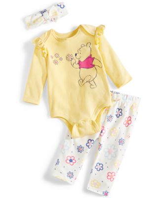 Bentex - Baby Girls Winnie the Pooh Headband, Bodysuit and Leggings, 3 Piece Set