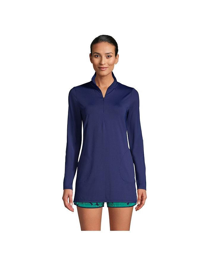 Lands' End Women's Long Quarter Zip Long Sleeve Tunic Rash Guard Cover
