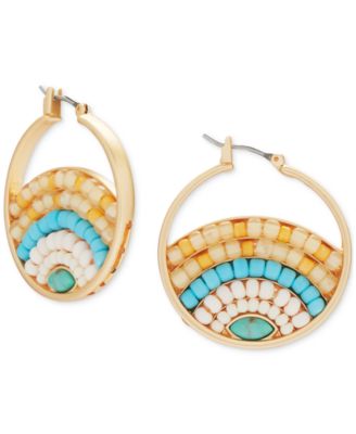 Lucky Brand - Gold-Tone Medium Mixed Bead Hoop Earrings, 1.31"