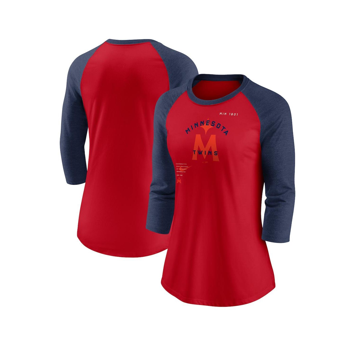 Women's Red, Navy Minnesota Twins Next Up Tri-Blend Raglan 3/4 -Sleeve T-shirt