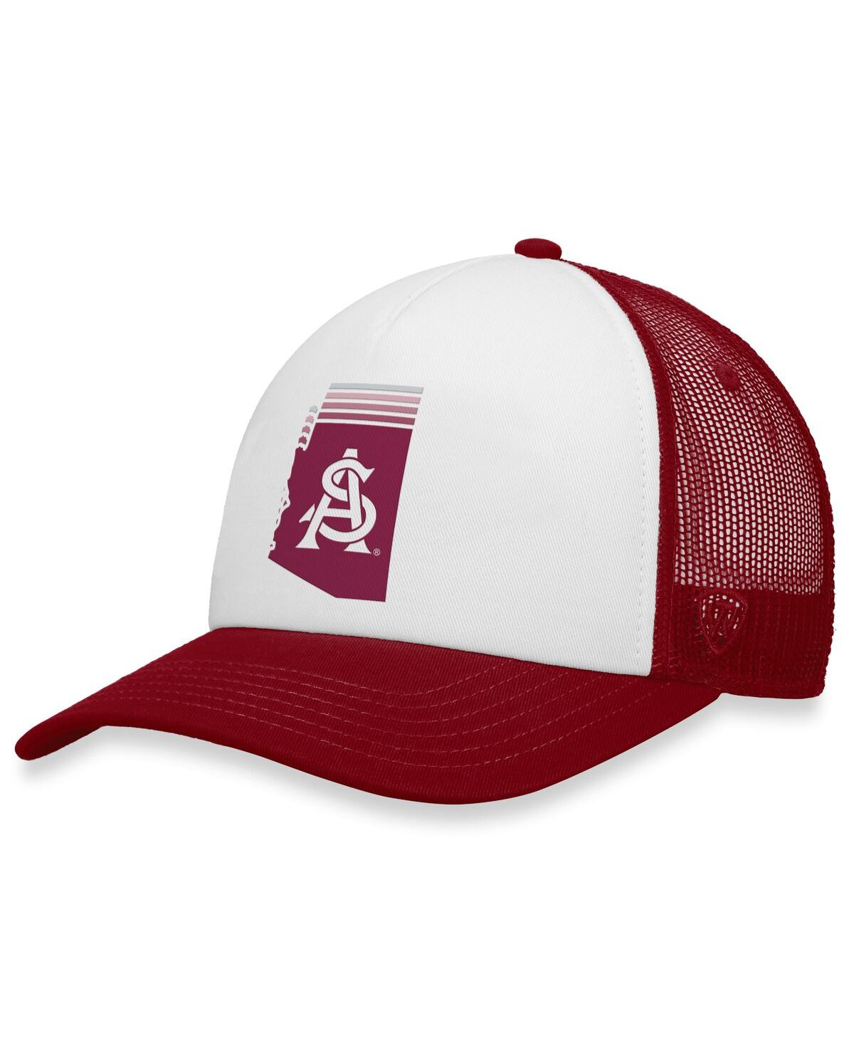 Top Of The World Men's  White, Maroon Arizona State Sun Devils Tone Down Trucker Snapback Hat In White,maroon