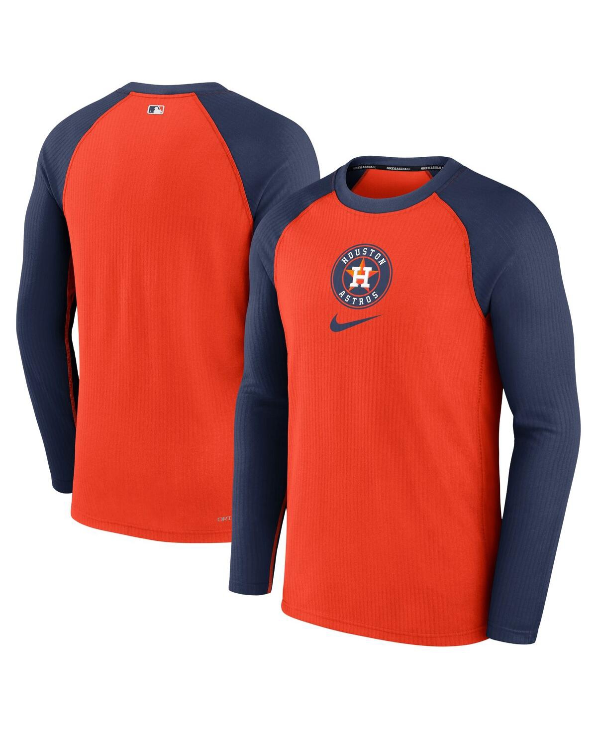 Shop Nike Men's  Orange Houston Astros Authentic Collection Game Raglan Performance Long Sleeve T-shirt