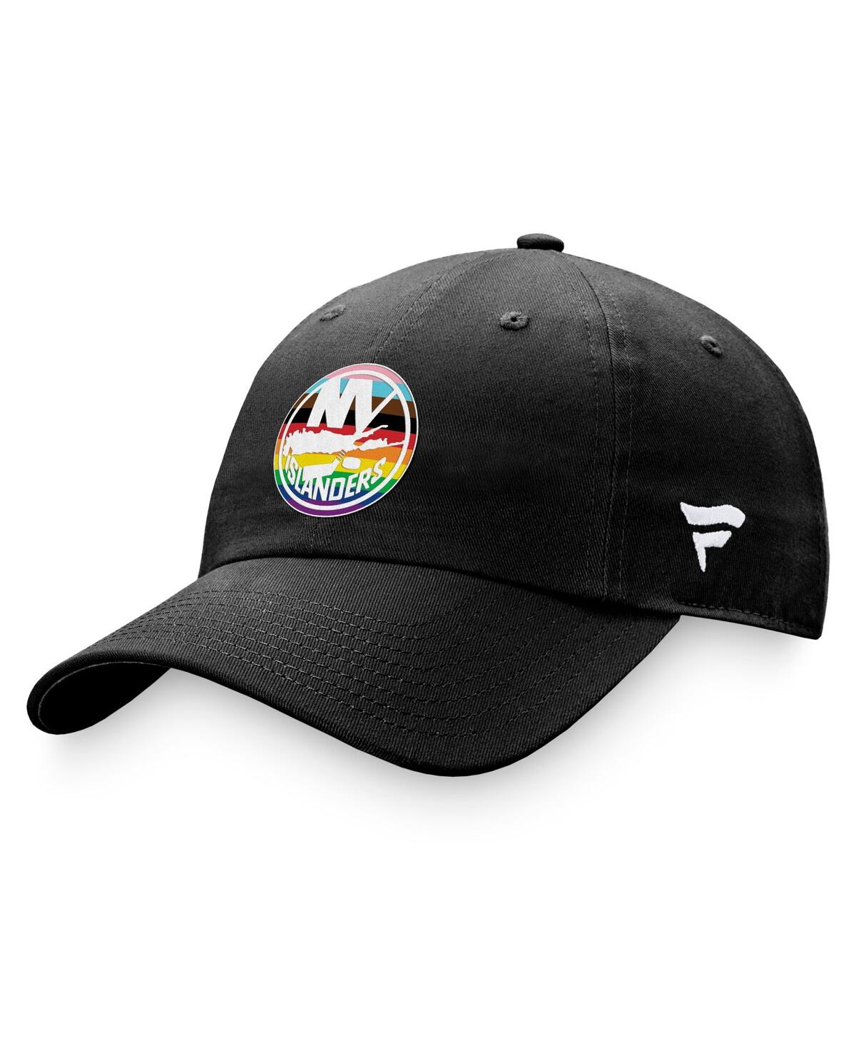 Shop Fanatics Men's  Black New York Islanders Team Logo Pride Adjustable Hat