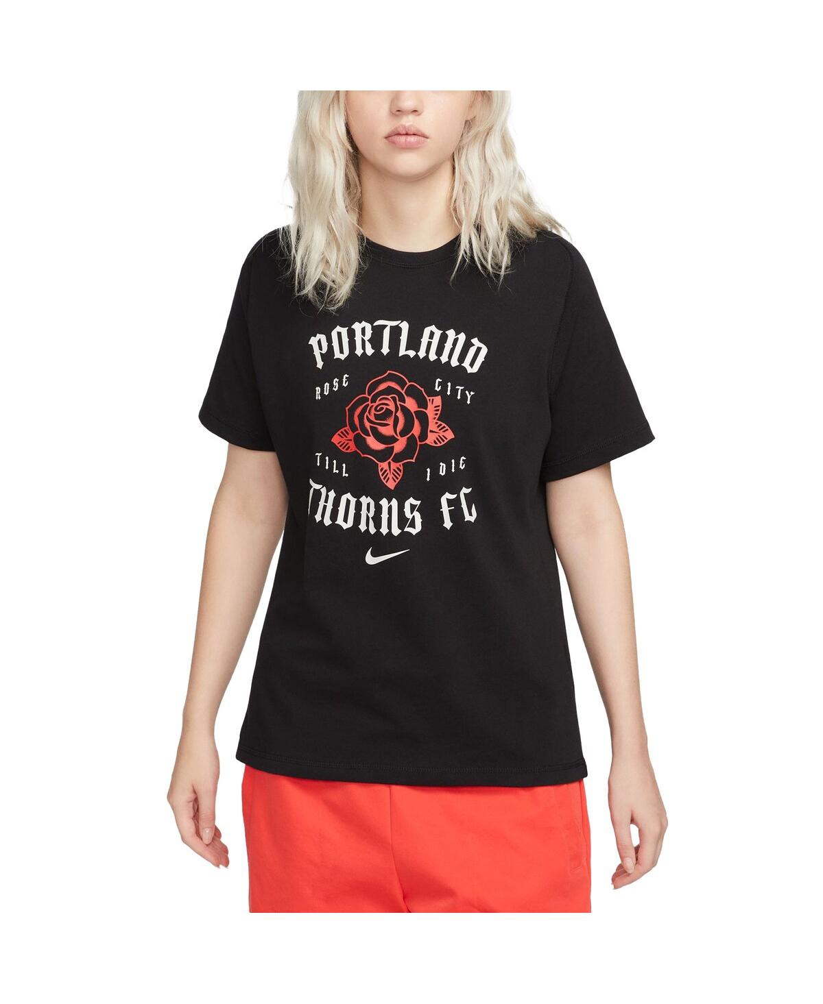 NIKE WOMEN'S NIKE BLACK PORTLAND THORNS FC TRAVEL T-SHIRT 
