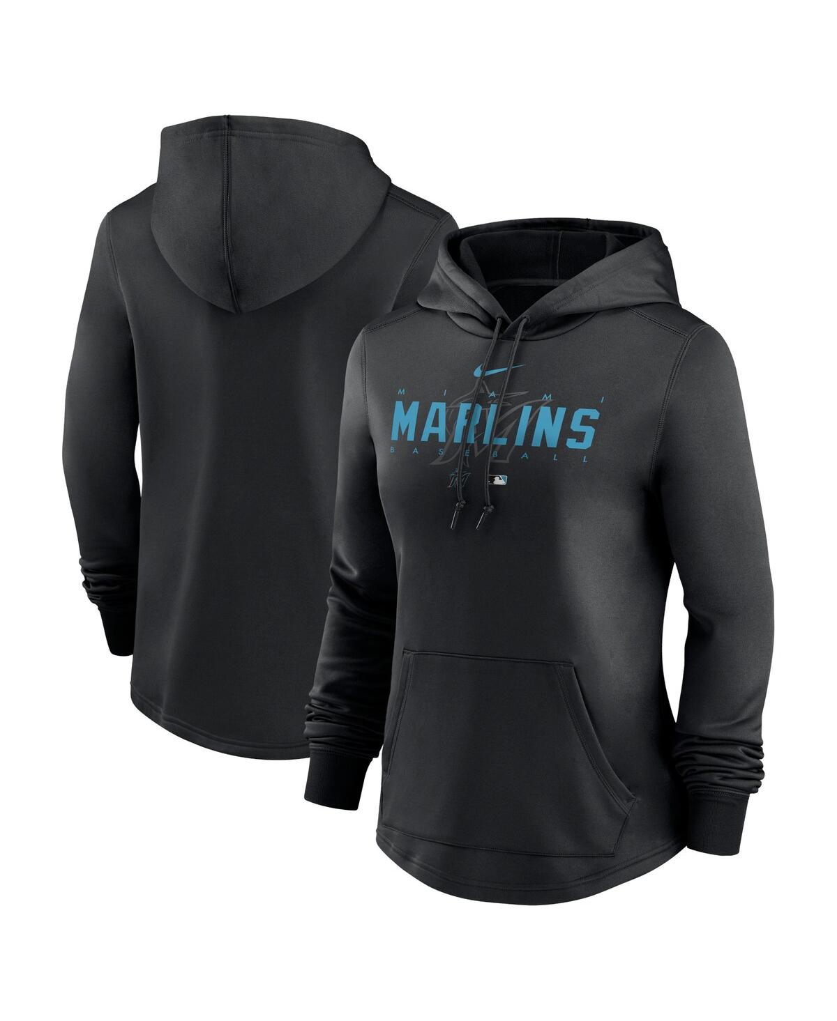 Nike Women's  Black Miami Marlins Authentic Collection Pregame Performance Pullover Hoodie In Black