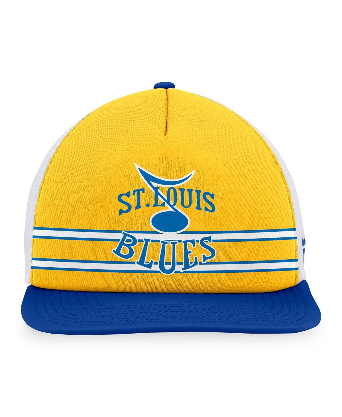Fanatics Branded Gold/blue St. Louis Blues Special Edition 2.0 Trucker Snapback Adjustable Hat In Gold,blue