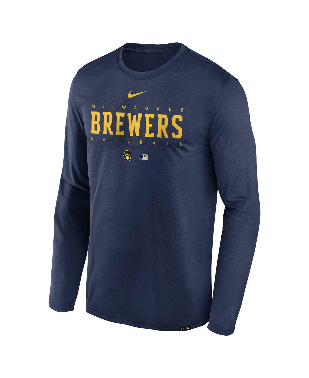 Men's NikeMilwaukee Brewers Authentic Collection Team Logo Legend Performance Long Sleeve T-shirt - Navy