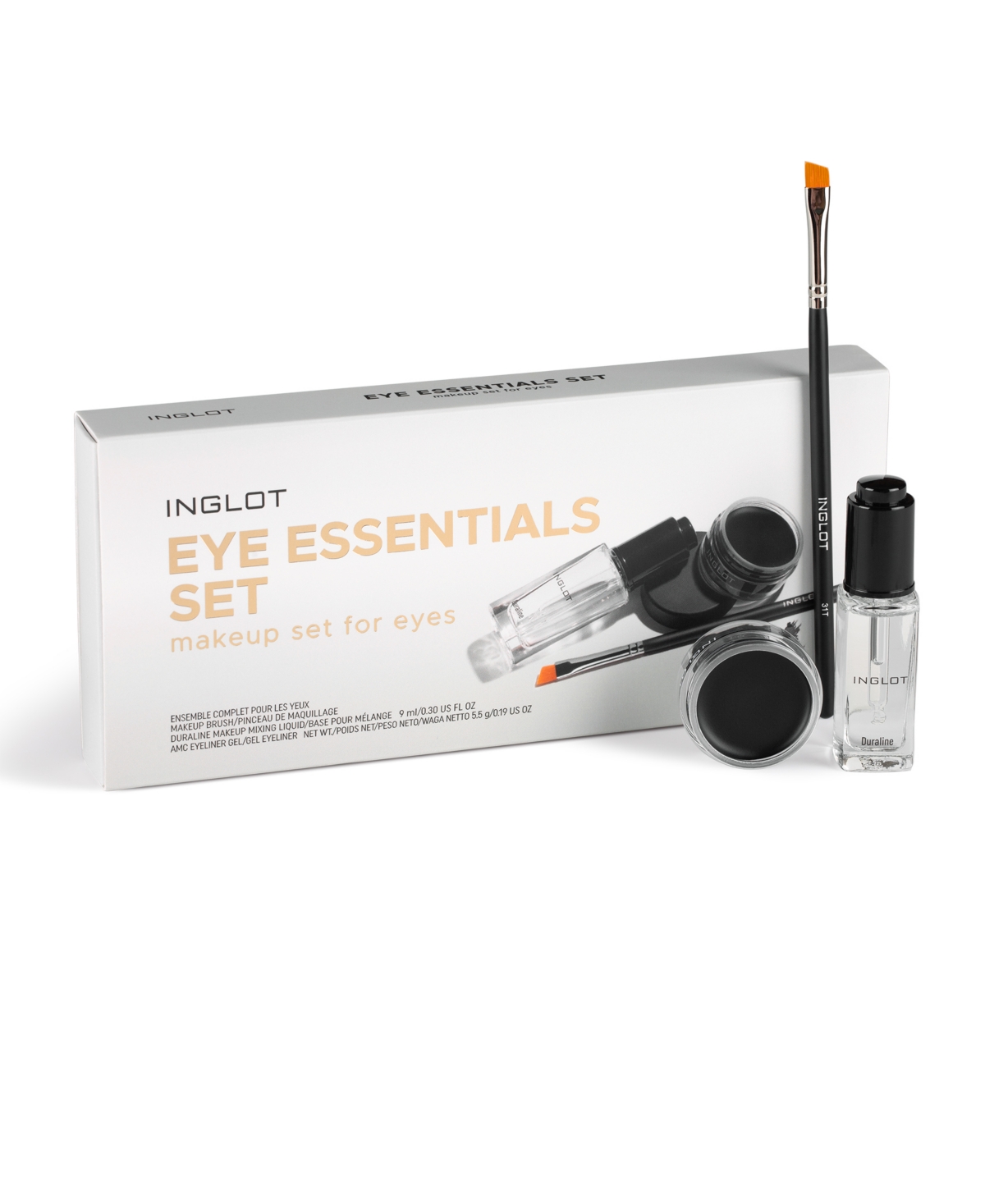 Inglot Eye Essential Set Duraline With Amc Eyeliner Gel 77 And Makeup Brush 31t, 3 Piece In Transparent,black