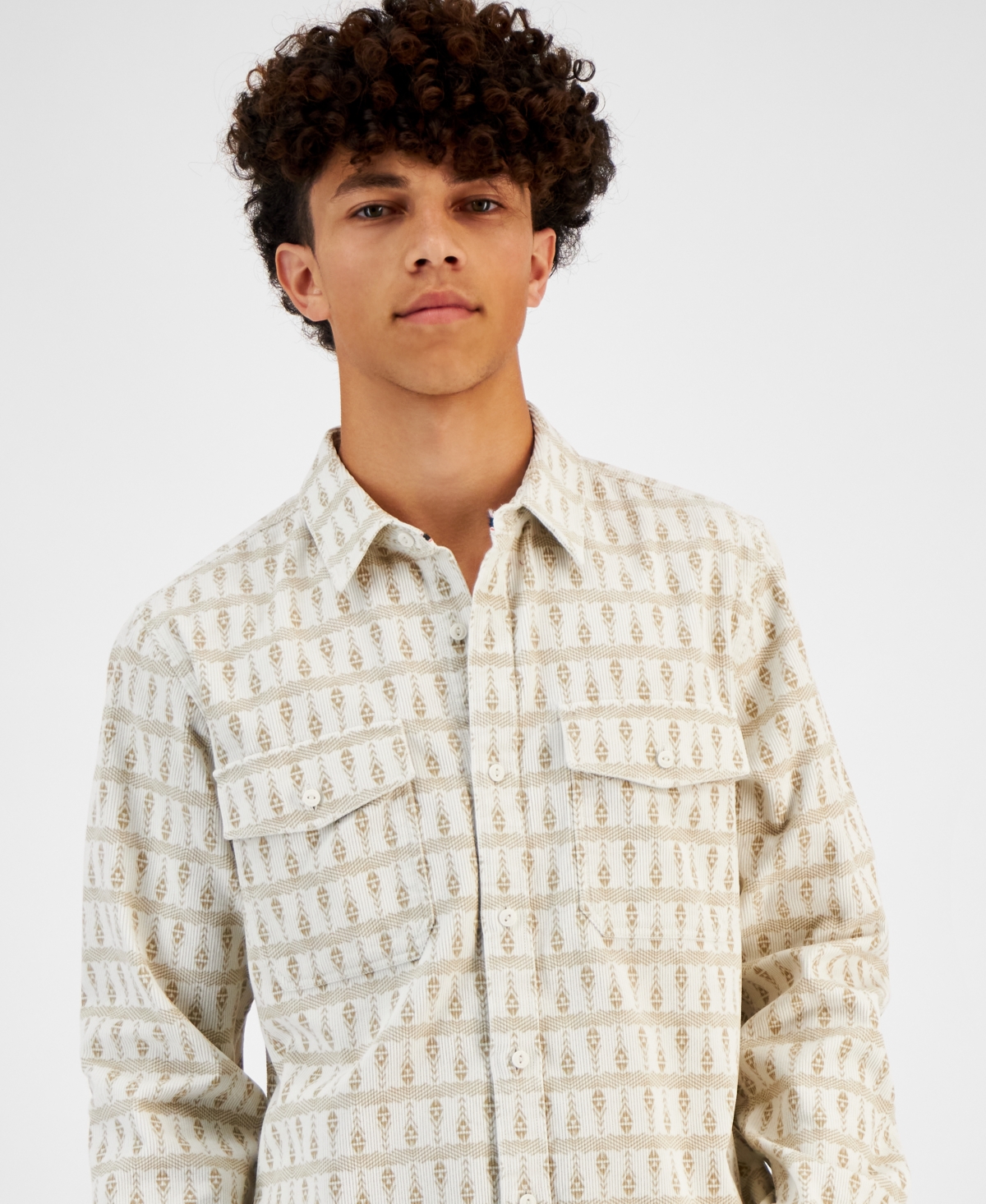 Shop Sun + Stone Men's Yohaan Printed Corduroy Shirt, Created For Macy's In Vintage White
