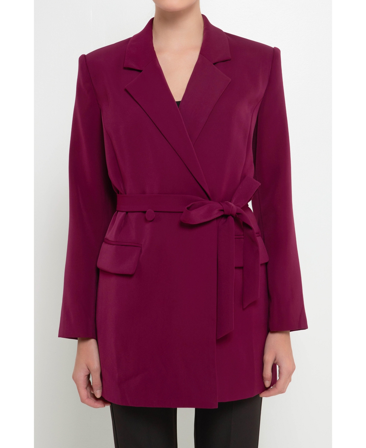 Endless Rose Belted Blazer In Wine