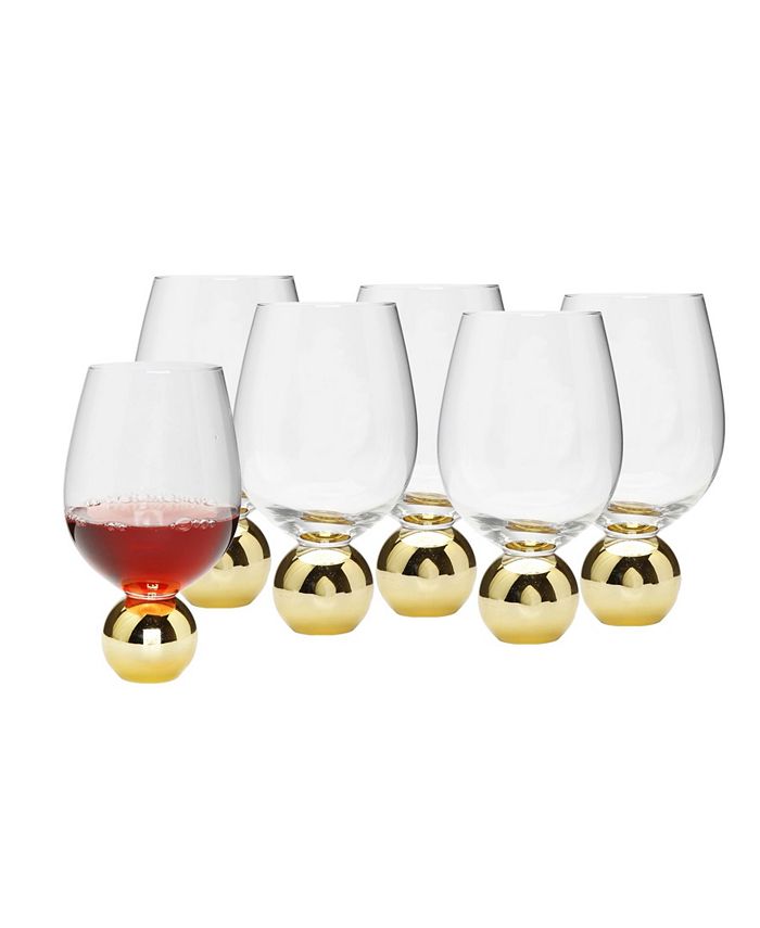 Classic Touch Small Wine Glasses on Gold Ball Pedestal, Set of 6, Gold