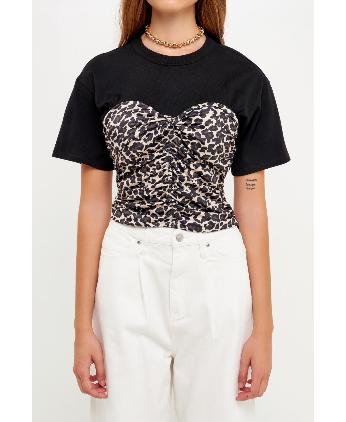 Grey Lab Women's Leopard Shirred Cropped Top