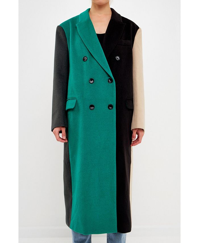 Colorblock double sales breasted coat