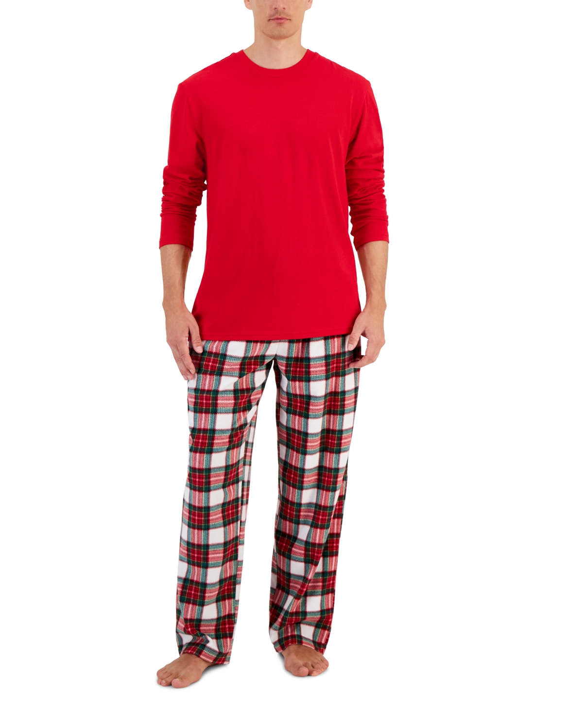 Club Room Men's Parlor Plaid Fleece Pajama Pants & Solid Pajama Top Set, Created for Macy's
