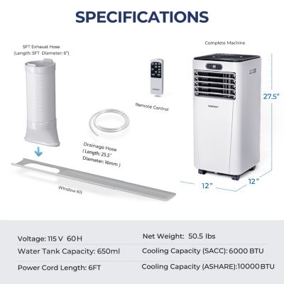 Portable 10000 BTU 3 in 1 Air Cooler with Remote Control and Drying Function Air Conditioner