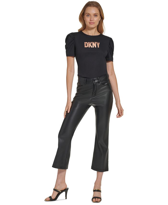 DKNY Women's Gold Foil Puff-Sleeve T-Shirt & Reviews - Tops - Women ...