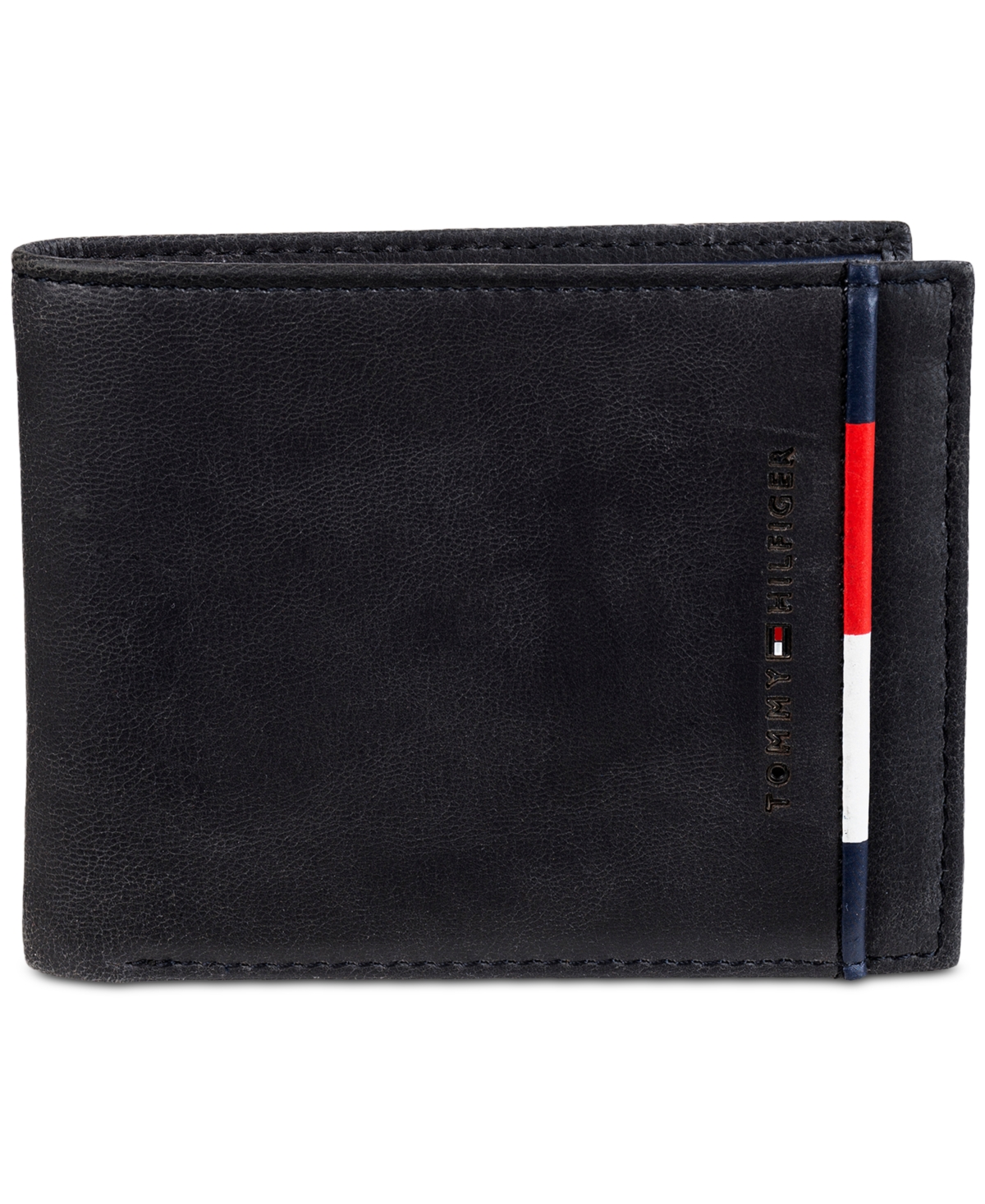 Tommy Hilfiger Men's Rfid Traveler Signature Leather Wallet In Black