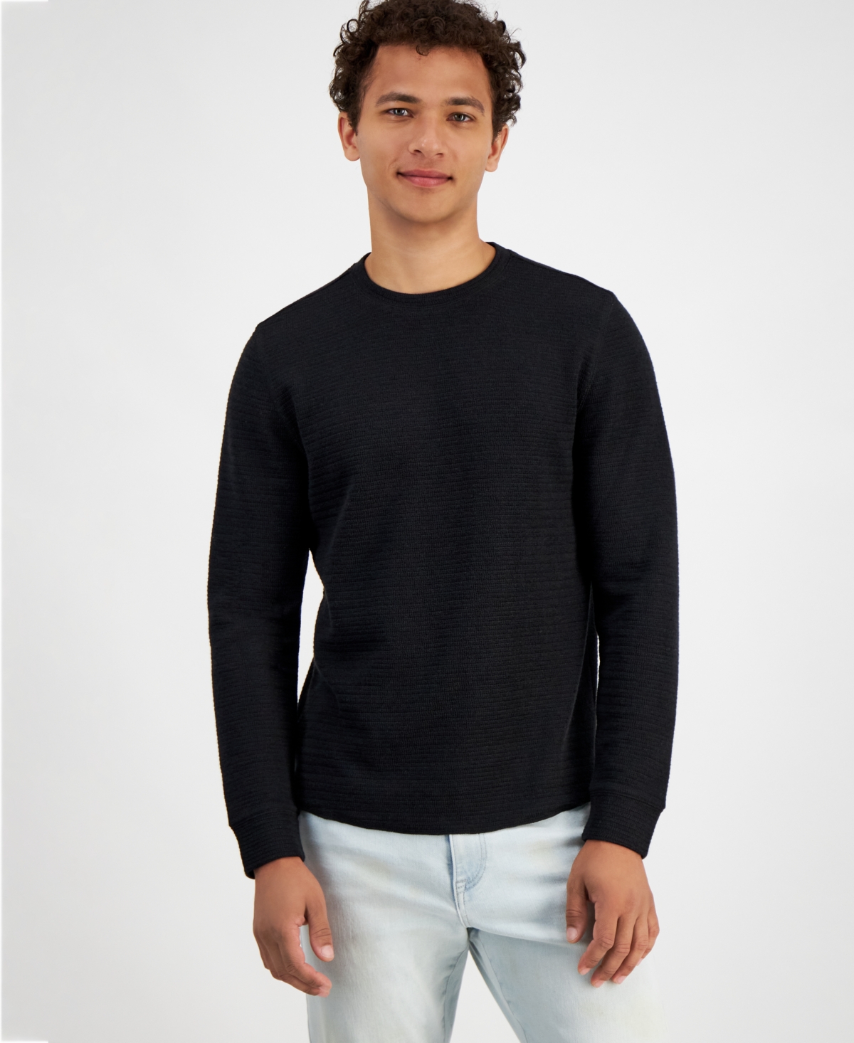 And Now This Men's Regular-fit Ribbed-knit Long-sleeve T-shirt, Created For Macy's In Jet Black