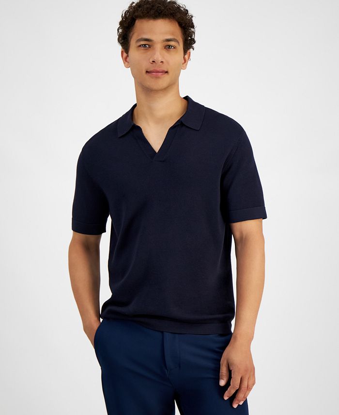 And Now This Men's Regular-Fit Open Collar Sweater-Knit Polo Shirt ...