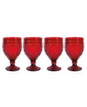 Lorren Home Trends Deep Red Colored Champagne Flutes with Gold Rings, Set of 4