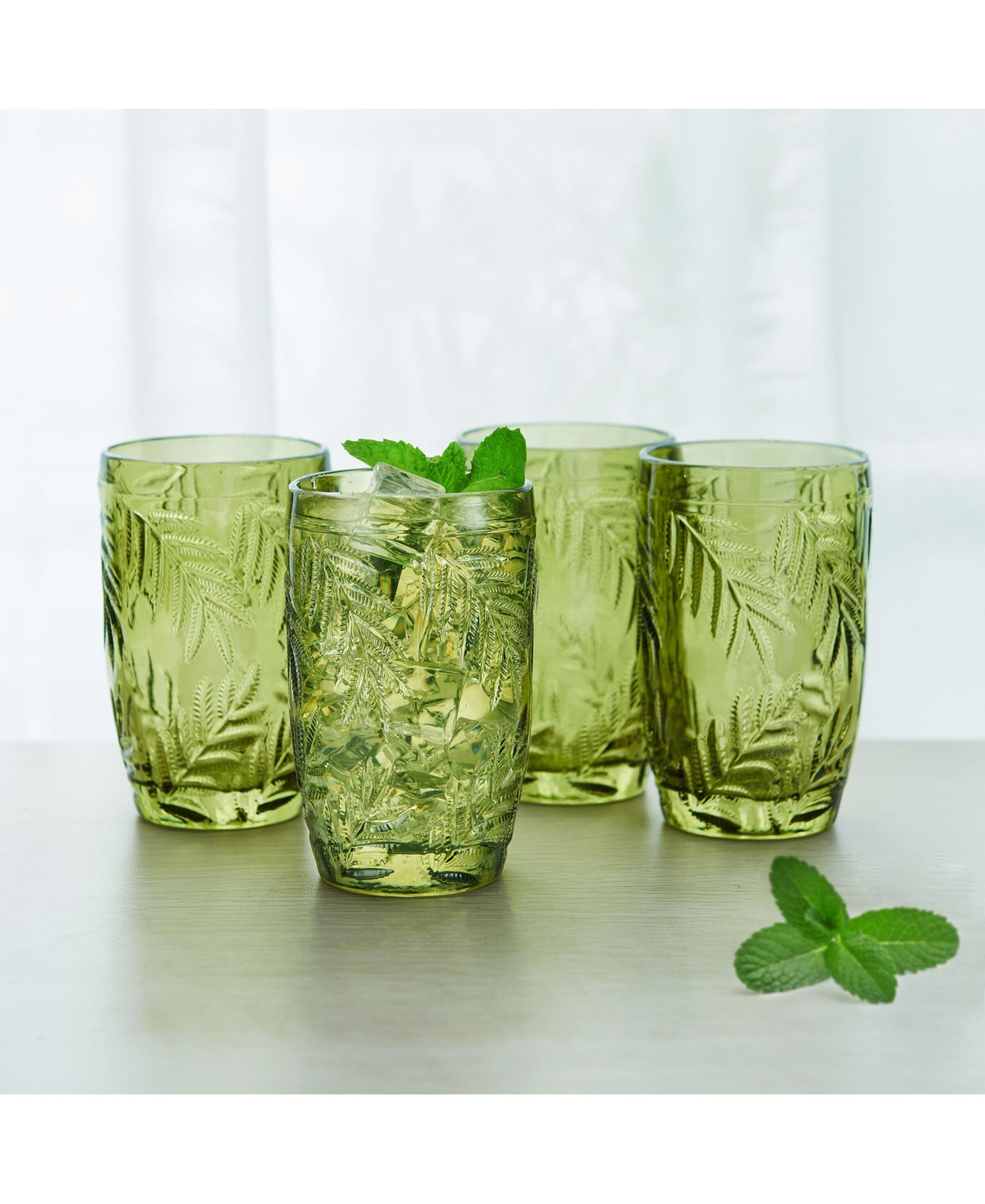 Fitz and Floyd Villa Palm 13-oz Highball Glasses 4-Piece Set