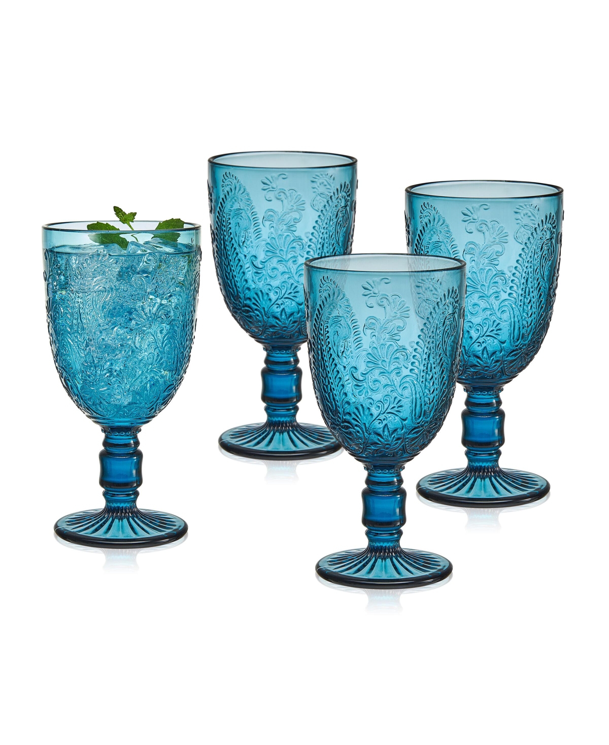 Fitz And Floyd Maddi 10-oz Goblet Glasses 4-piece Set In Blue