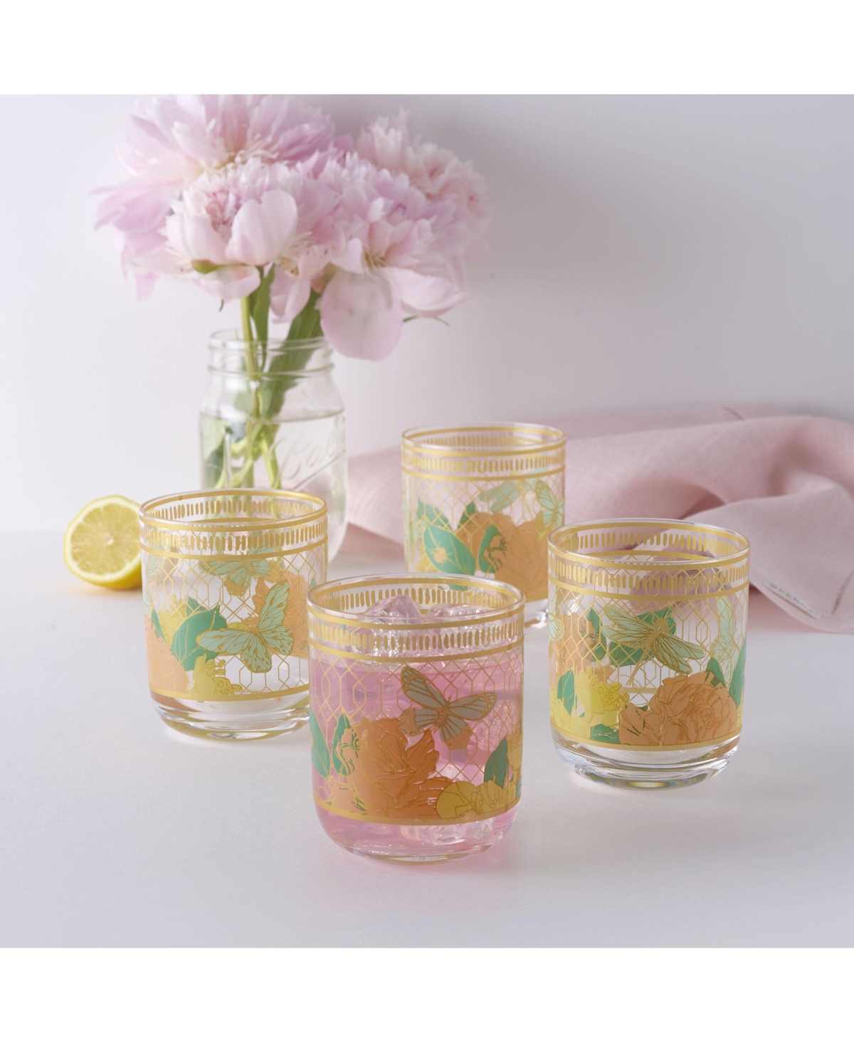 Fitz and Floyd Vintage-Like Vibe 13-oz Double Old Fashioned Glasses 4-Piece Set