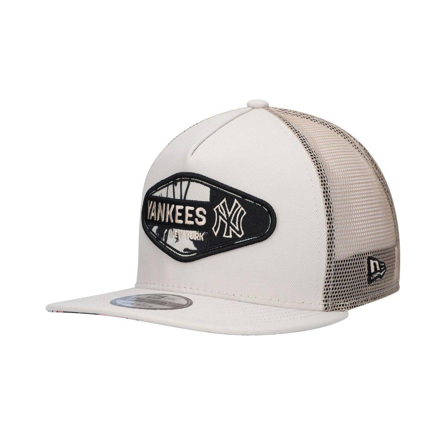 Men's Natural New York Yankees Retro Beachin' Patch A-Frame Trucker 9FIFTY Snapback Hat