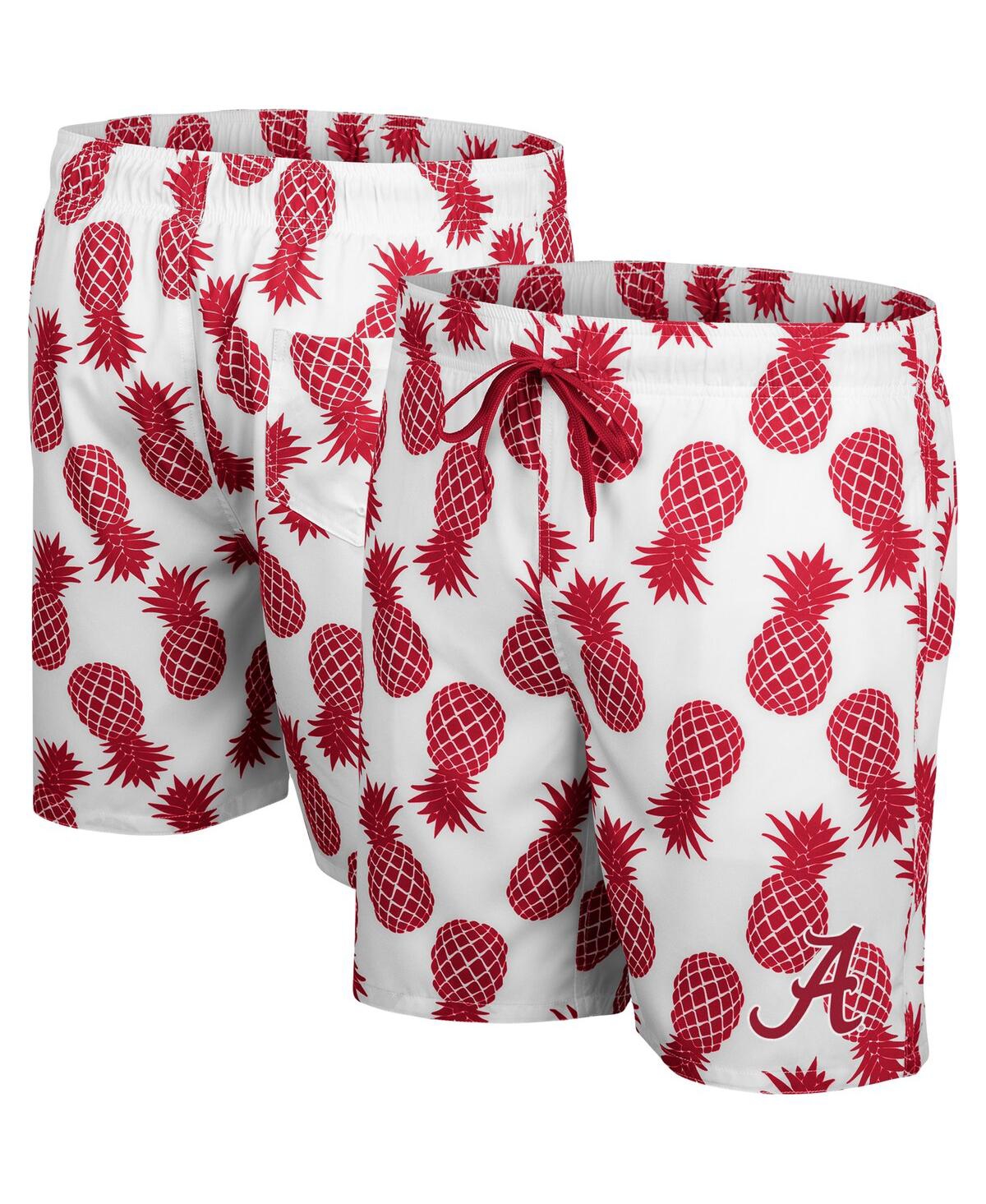 Shop Colosseum Men's  White, Crimson Alabama Crimson Tide Pineapple Swim Shorts In White,crimson