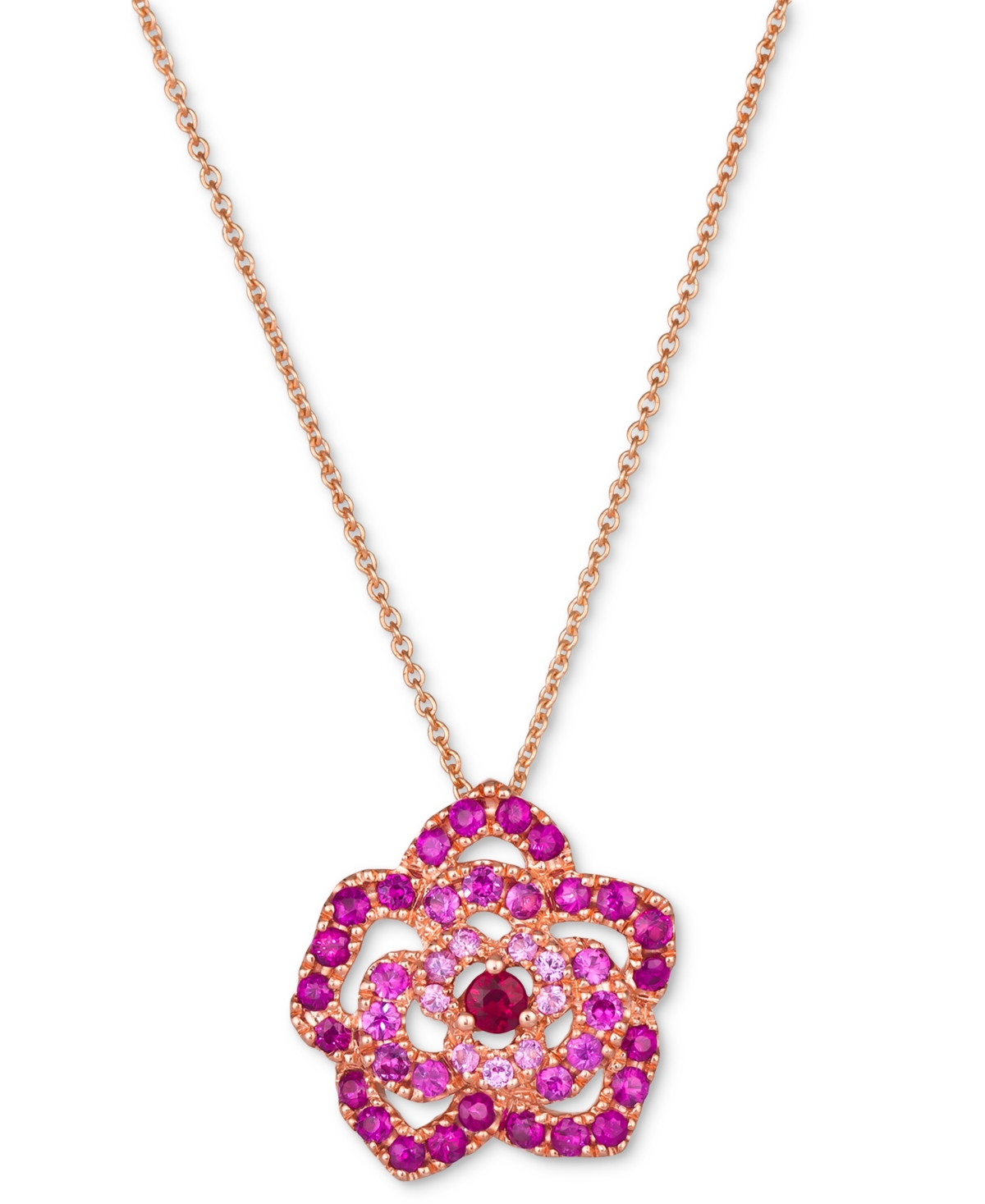 Le Vian Passion Ruby (1/10 Ct. T.w.) & Bubble Gum Pink Sapphire (3/4 Ct.t .w.) Flower Pendant Necklace In 14 In No Color