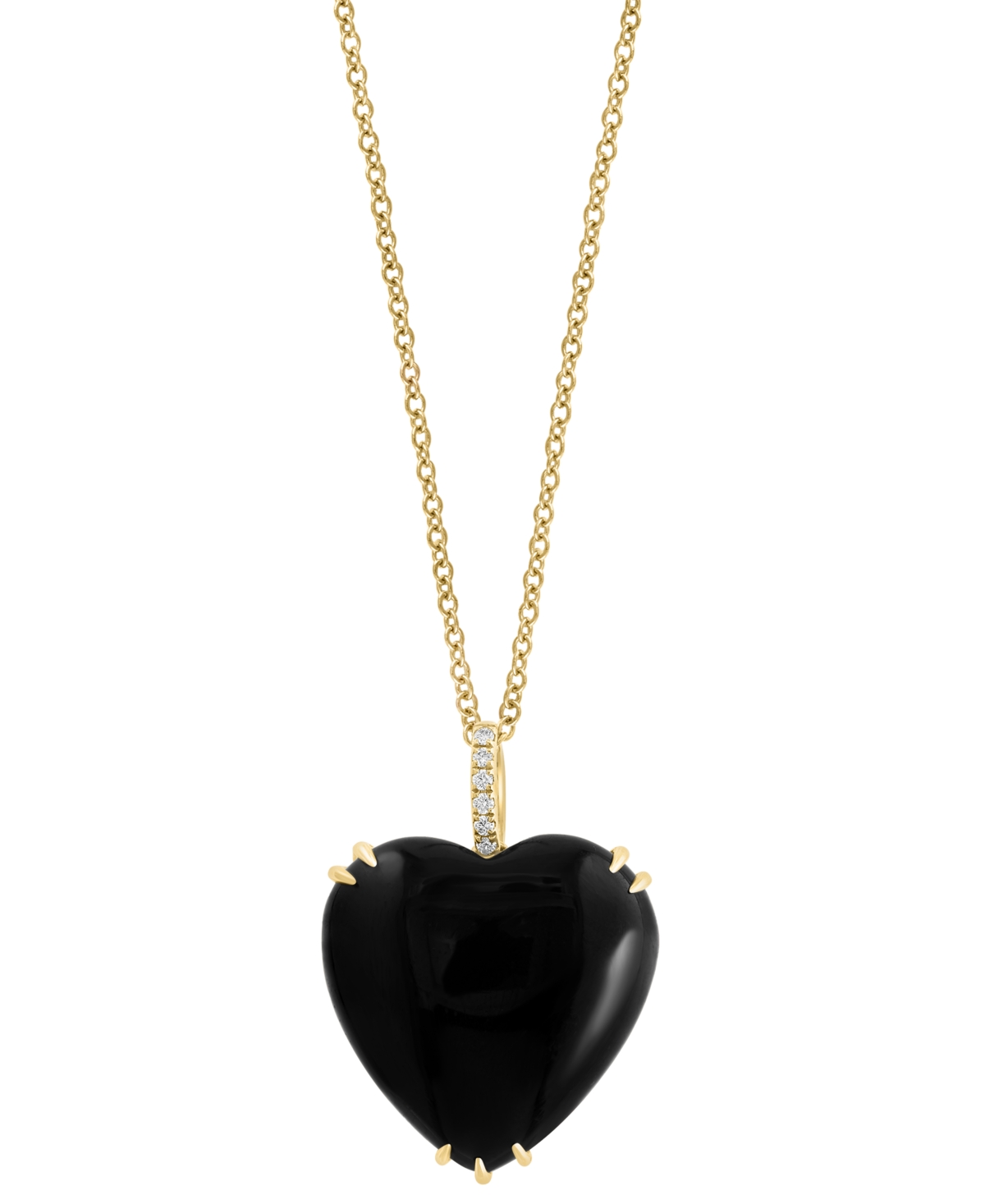 Effy Collection Effy Onyx & Diamond (1/20 Ct. T.w.) Heart 18" Pendant Necklace In 14k Gold