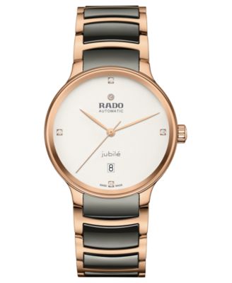 Rado - Unisex Swiss Automatic Centrix Diamond (1/20 ct. t.w.) High-Tech Ceramic & Rose Gold PVD Bracelet Watch 39mm