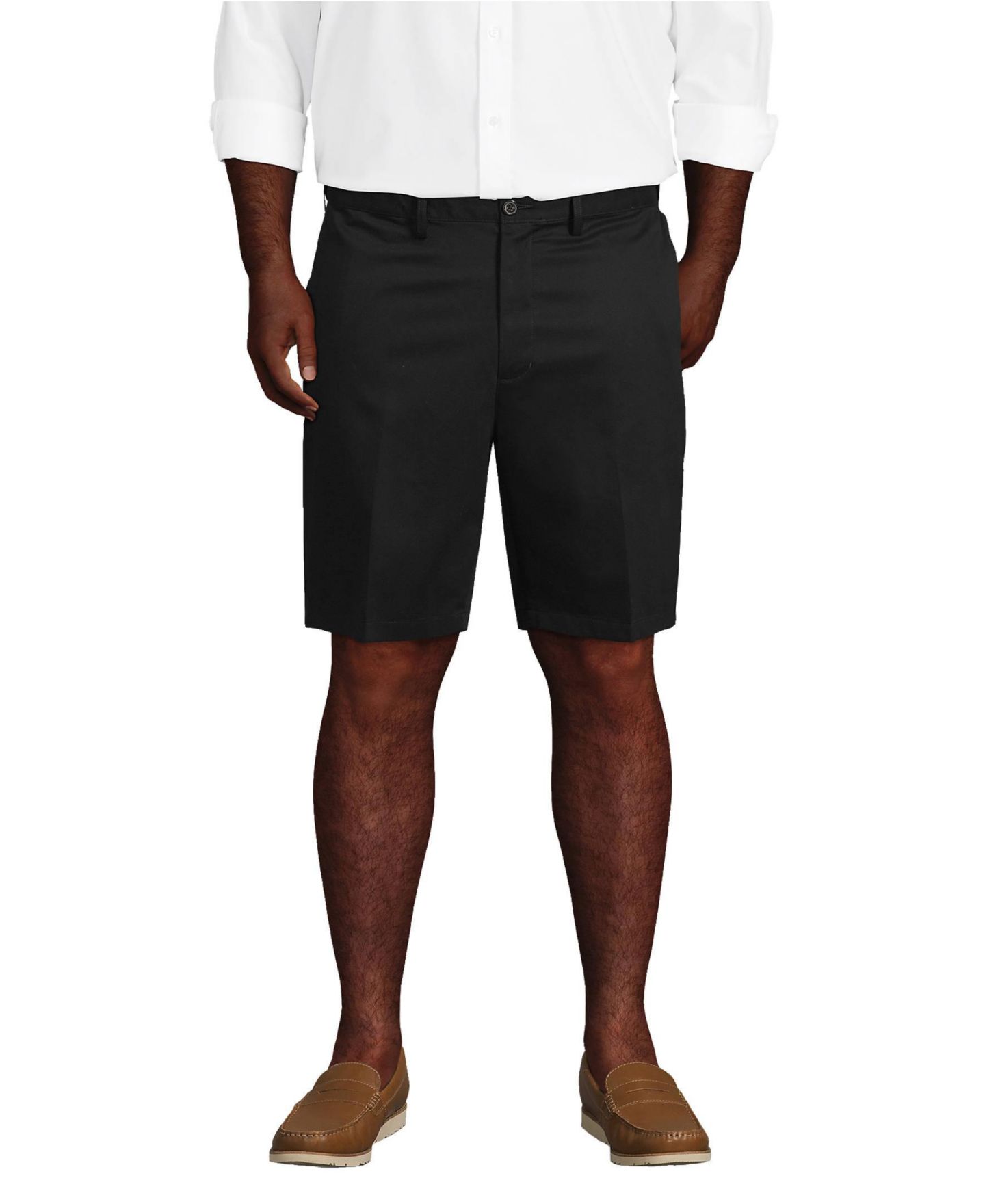 Мужские шорты Lands' End No Iron 9" Comfort Waist Plain Front Chino Short, цвет: Чёрный — фото 1