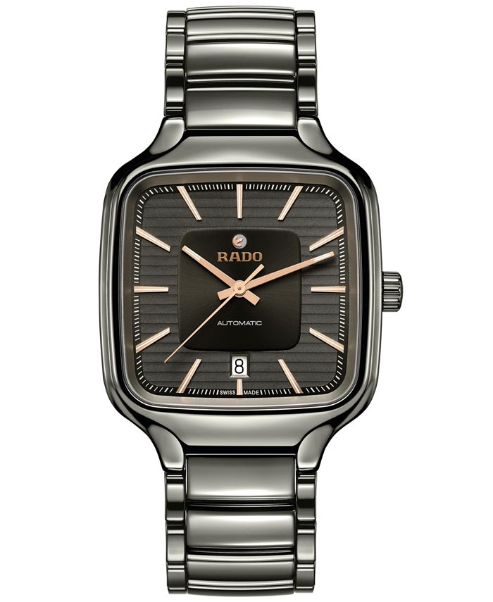 Rado Unisex Swiss Automatic True Square Gray High-Tech Ceramic Bracelet ...