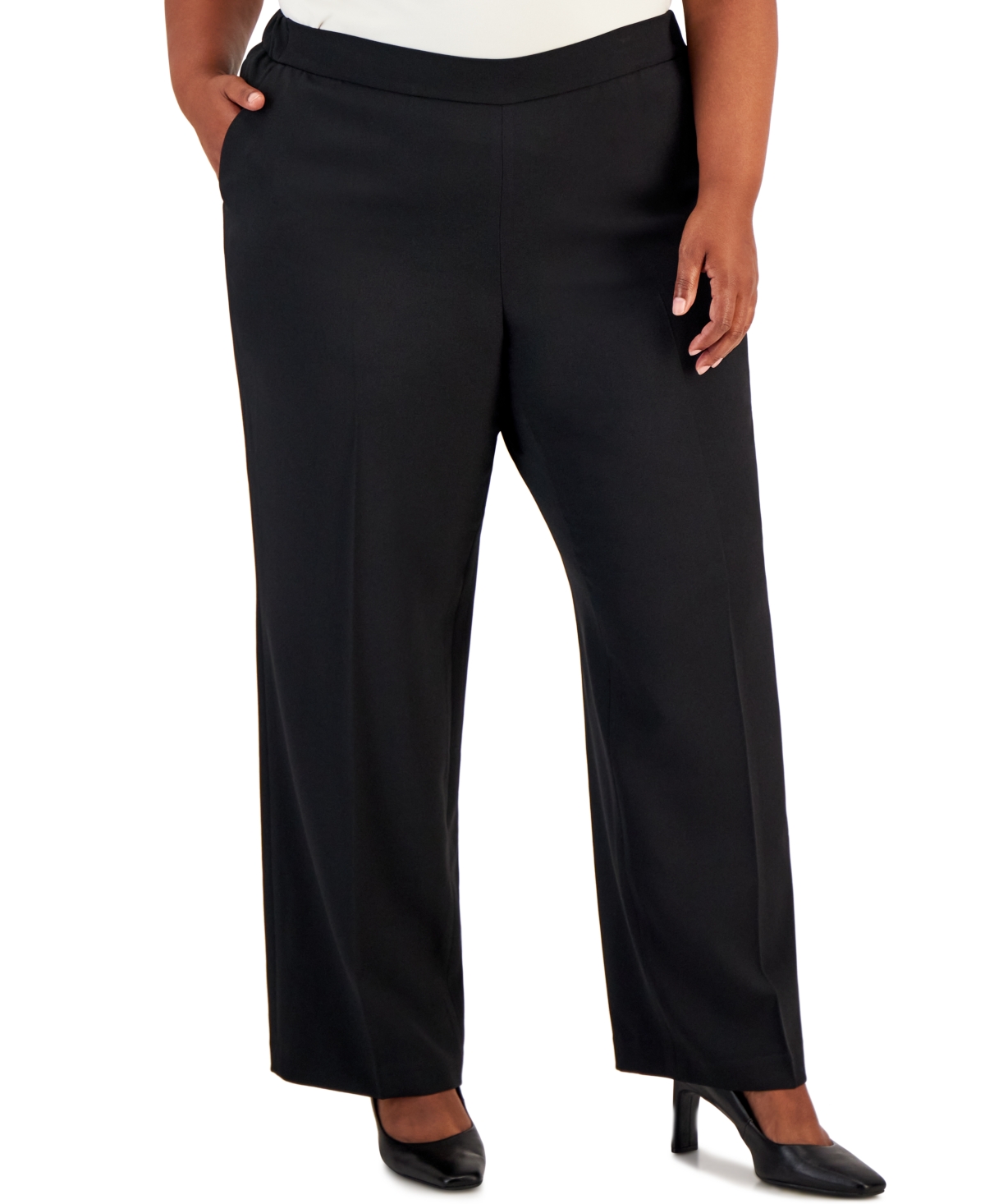 Plus Size Pull-On Stretch Crepe Pants - Black