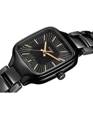 Women's Swiss True Square Black High-Tech Ceramic Bracelet Watch 29mm