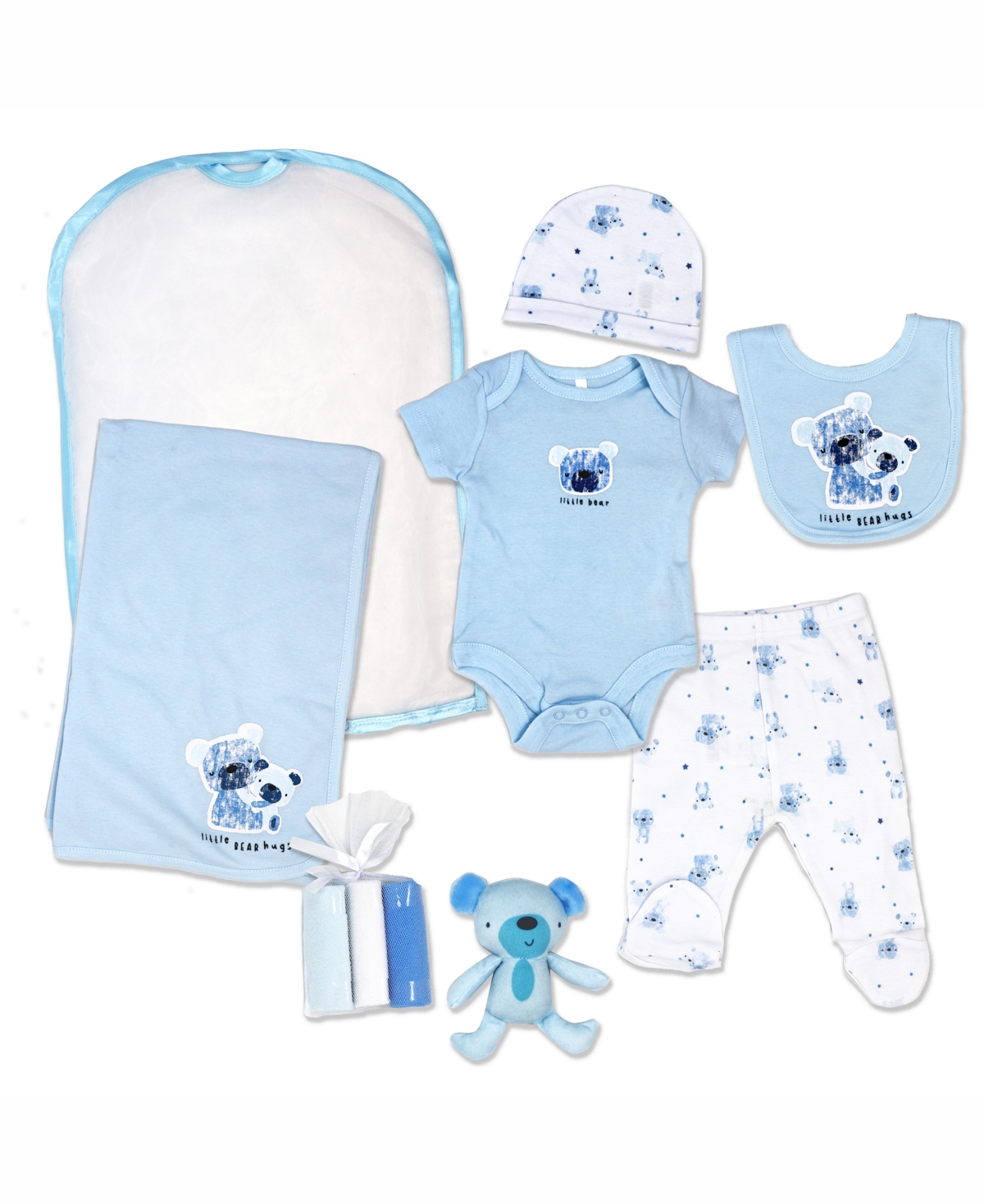 Rock-a-bye Baby Boutique Baby Boys Little Bear Hugs Layette Gift, 10 Piece Set In Blue