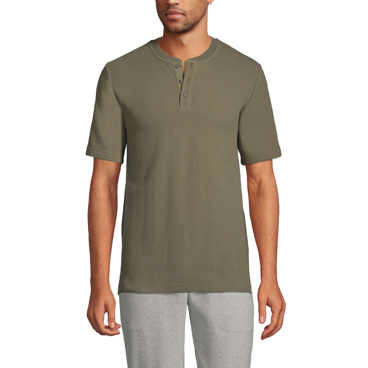 Men's Tall Waffle Short Sleeve Pajama Henley T-Shirt - Forest moss