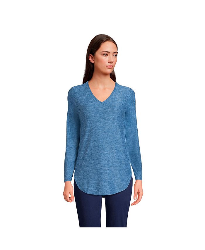 Lands' End Women's Soft Performance Long Sleeve Curve Hem Vneck Tunic