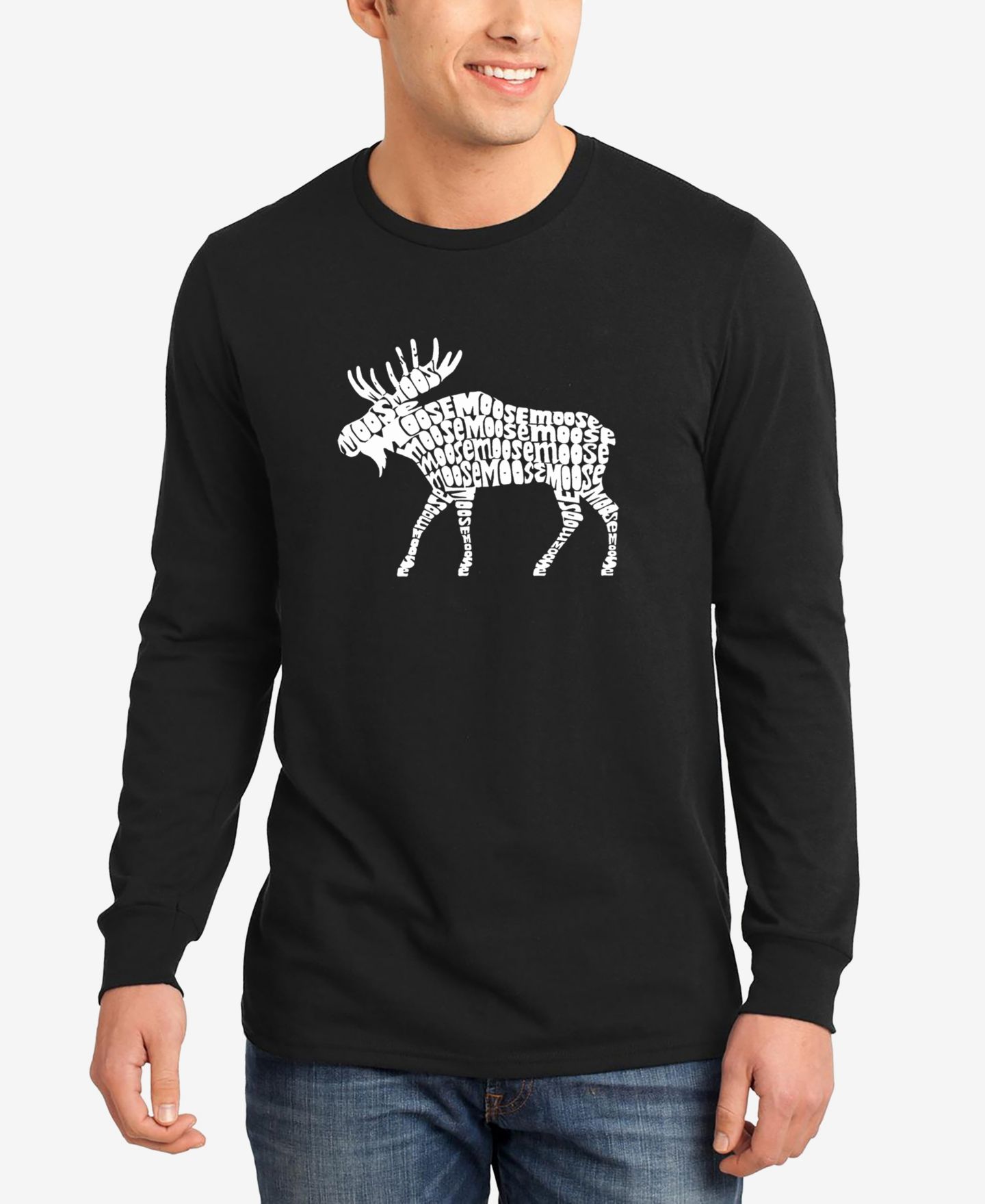 Мужская футболка LA Pop Art Moose Word Art Long Sleeve, цвет: Чёрный — фото 1