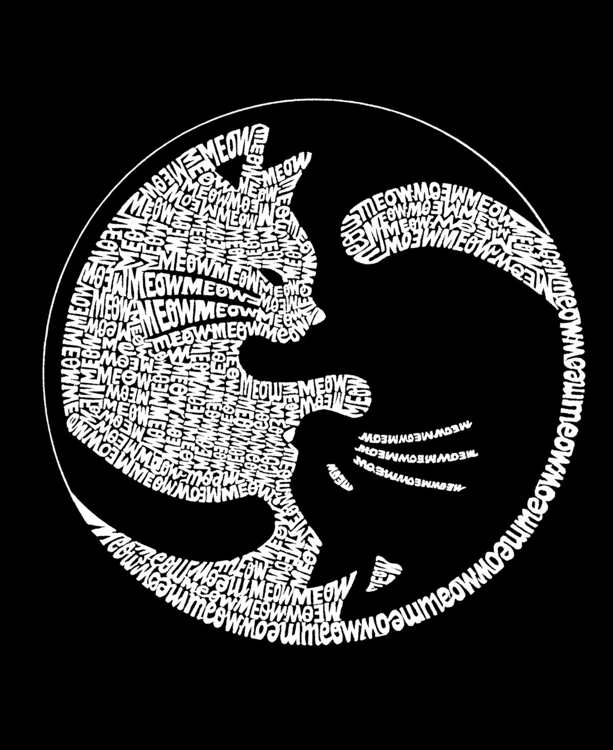 La Pop Art Men's Yin Yang Cat Word Art Long Sleeve T-shirt