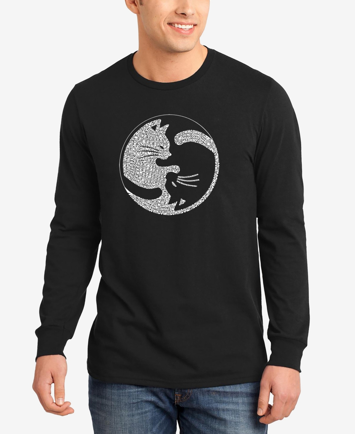 La Pop Art Men's Yin Yang Cat Word Art Long Sleeve T-shirt In Black