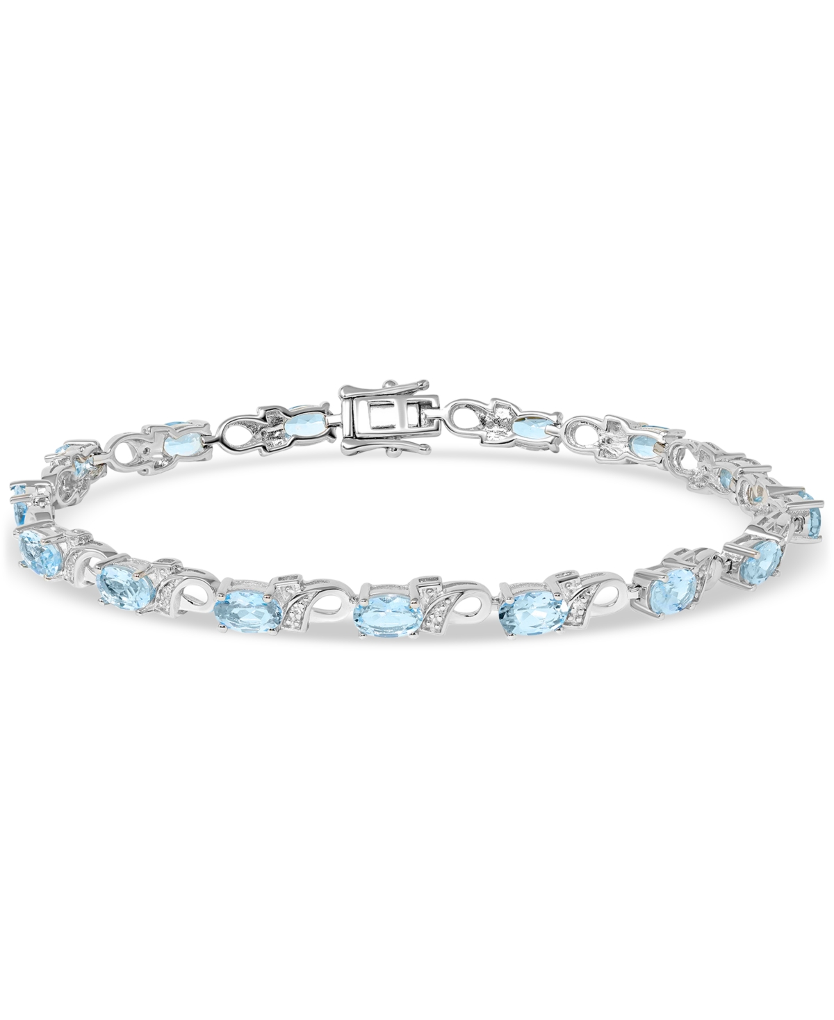 Macy's Aquamarine (5 Ct. Tw.) & Diamond (1/20 Ct. T.w.) Link Bracelet In Sterling Silver