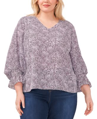Vince Camuto Plus Size Animal-Print V-Neck Puff-Sleeve Top Macy's