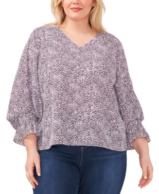Vince Camuto Plus Size Animal-Print V-Neck Puff-Sleeve Top Macy's