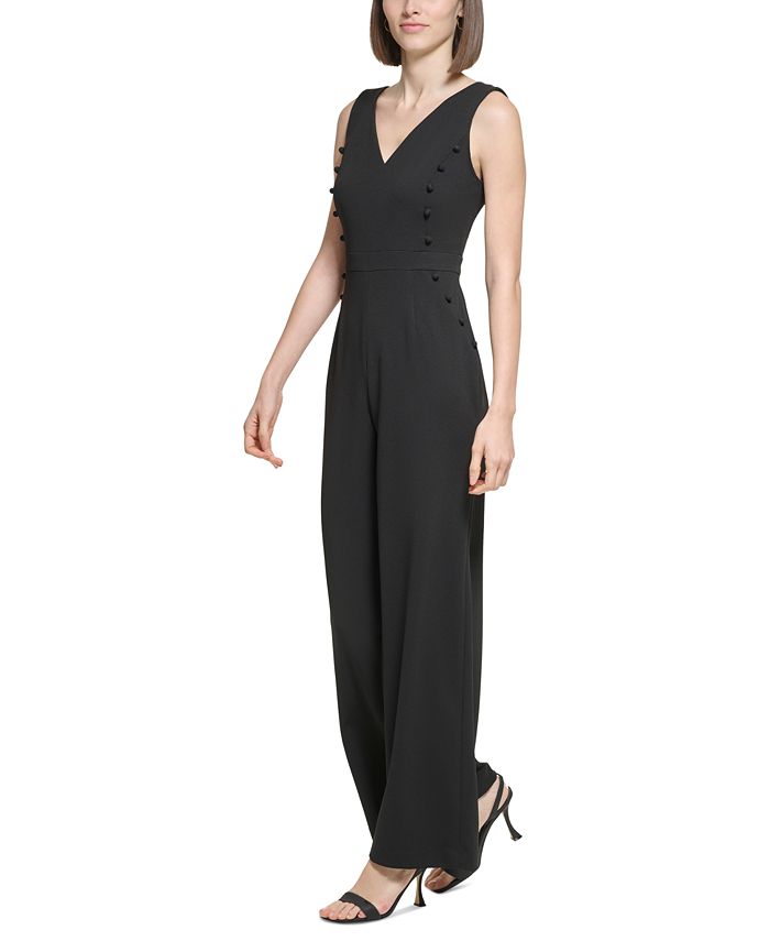 Calvin Klein Women's V-Neck Split-Shoulder Jumpsuit Black Size 12