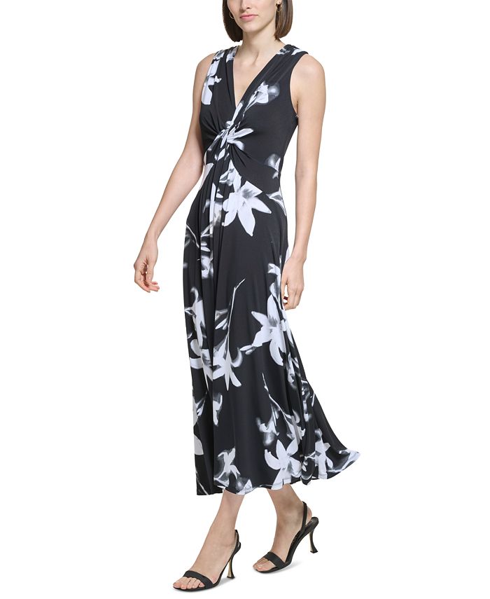 Calvin Klein Women's Floral-Print Twist-Front A-Line Dress - Macy's